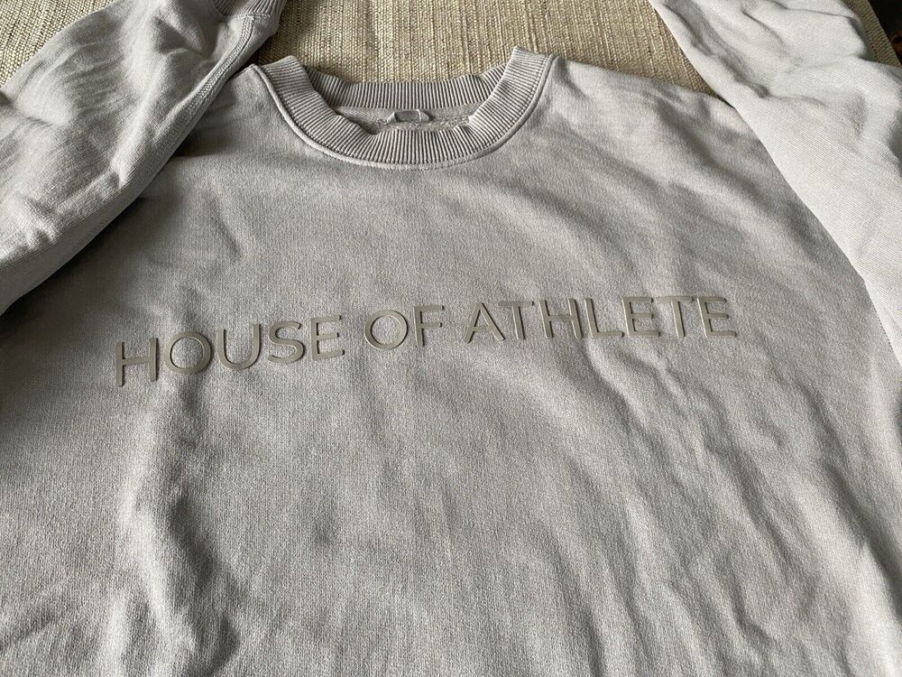 HOUSE OF ATHLETE Mens Casual Relaxed Logo Crew Light Gray M